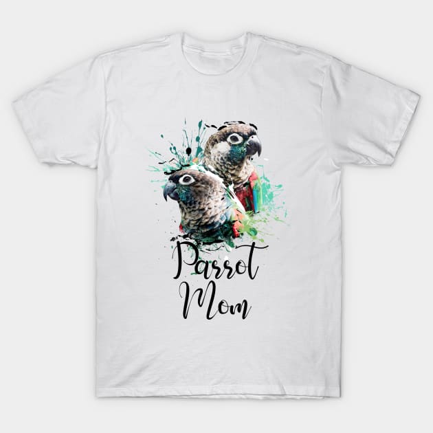 Crimson Bellied Conure Color Splatter Parrot Mom White T-Shirt by BirdNerd